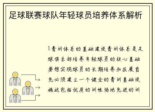 足球联赛球队年轻球员培养体系解析
